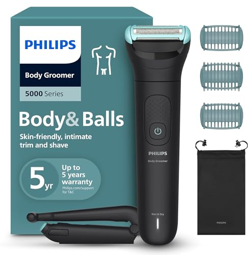 Philips Body Groomer 5000 Series - Trimmer for Men with Triple Protect Shave System, Intimate Trim & Shave, Foldable Back Attachment, 100% Showerproof, 100 Min. Runtime, Model BG5480/15
