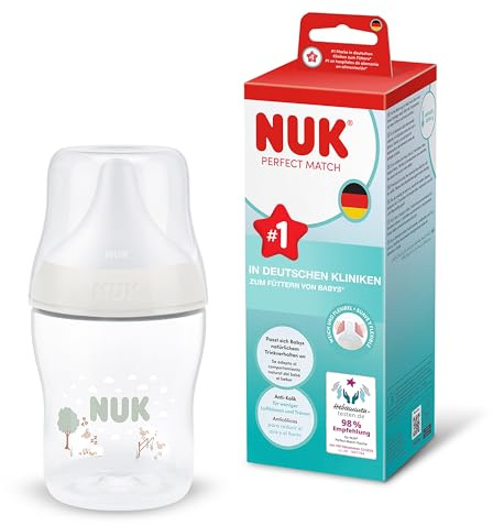 NUK Perfect Match Babyflaska | 0+ månader | 150 ml | Anti-kolikmatningsflaska | PP | Temperaturindikator | Får | 1 styck