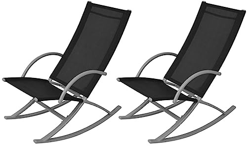 HFXHIJXQ Juego de 2 sillas de columpio de jardín, color negro, 53 x 92 x 86 cm, de acero y textiline, resistentes y relajantes, para balcón, terraza, camping, para jardín, balcón y camping
