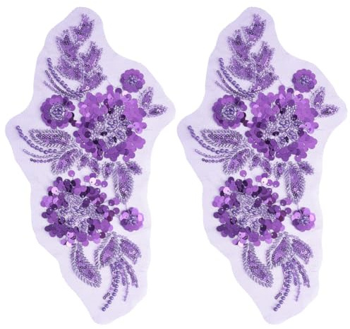 PH PandaHall 2pz Applicazioni Floreali con Perline e Lustrini Viola Pizzo con Perle, Tessuto con Lustrini Viola per Abiti da Sposa Abbigliamento Feste e Decorazioni Artigianali Fai Da Te