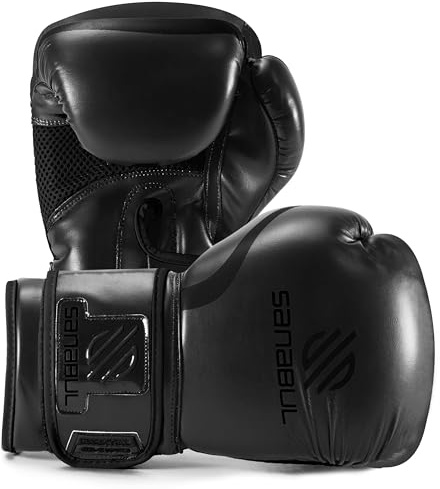 Sanabul Essential Gel Boxing Gloves for Men & Women, Kickboxing MMA, Muay Thai Gloves and Heavy Bag Training Punching & Sparring, AllBlack 10 oz