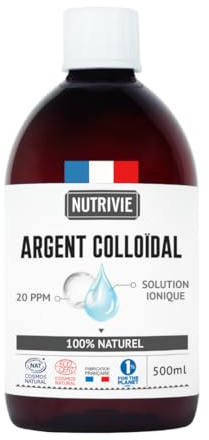 Argent Colloïdal 500 ML - 20 PPM & 100% Naturel - Très Haute Qualité & Ultra Pur - Elaboré par électrolyse - Soin naturel de la peau - Anti-microbien & Anti-bactérien - Fabriqué en France - Nutrivie