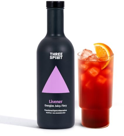 Three Spirit Non-Alcoholic Alternative Spirit- The Livener, 50cl | Energising with Natural Caffeine, ADAPTOGENS & Watermelon & Ginger | Multi-Award Winning Active botanical, Gluten Free & Vegan Drinks