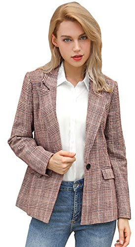 Allegra K Blazer boyfriend à revers cranté à un bouton pour femme, pour le travail et le bureau, bordeaux, Small