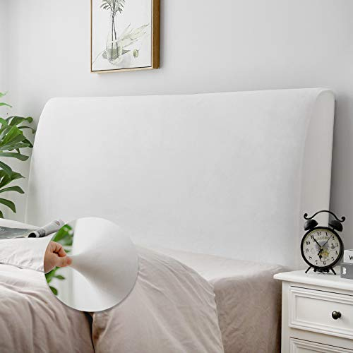 DUJUIKE Copertura Per Testiera, Fodera per Testiera Del Letto Tessuto in Velluto Elasticizzato, copertura protettiva con fondo elastico per la decorazione del letto (Bianco, 180cm-200cm)