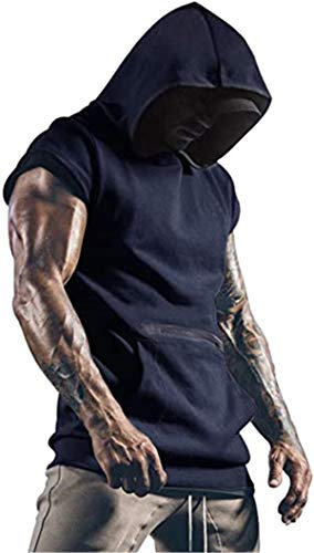 Cabeen Camiseta de Tirantes Deportiva Fitness Sudadera con Capucha Sin Mangas para Hombre Culturismo Gym Tank Top con Bolsillos