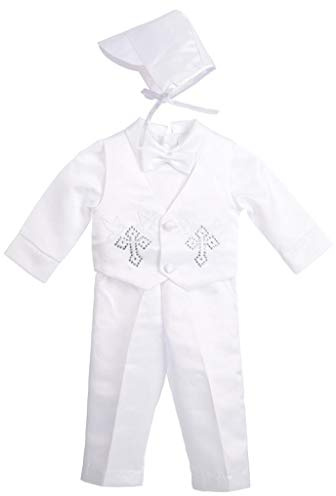 Lito Angels - Ropa Traje de Bautizo Bautismo para Bebe Niño con Gorro Capó, Blanco, Estilo A - Manga Larga, Talla 6-12 Meses