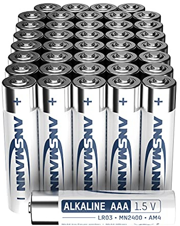 ANSMANN batterier AAA alkalisk storlek LR03 – AAA-batteri (40 stycken förvaringsförpackning) perfekt för vardagliga enheter som köksvågar, fjärrkontroll, väggklocka, spel, design kan variera, 40-pack