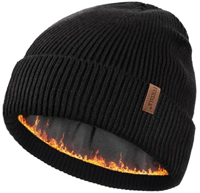 FURTALK Winter Hats for Men Women Fleece Lined Beanie Warm Cuffed Outdoor Skull Cap Black