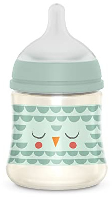 Suavinex, Biberon 150 ml. Biberon avec Tétine Symétrique SX Pro en Silicone à Débit Lent (S). Avec Valve Anti-Colique. Pour Bébés +0 Mois. Bonhomia, Vert