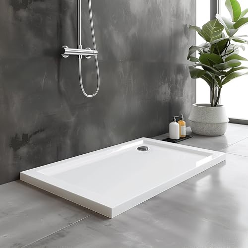 Go Bathrooms Shower Tray 1300 x 800mm White Rectangle Shower Tray 40mm Low Profile Enclosure Stone Resin Acrylic Capped Cubicle Tray