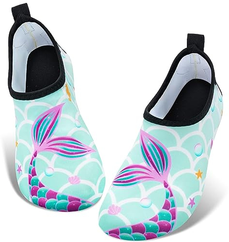 WAWSAM Chaussures de Plage pour Enfants Chaussures de Natation sirène pour Filles Chaussures Aqua (Sirène Verte, Toddler, Numeric_28, Numeric_Range, EU_Footwear_Size_System, Numeric_29, Medium)
