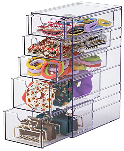 Noverlife Clear Containers for Hair Organizing - Plastic Hair Accessory Box with 5 Drawers