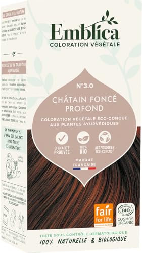 Emblica Coloration végétale bio pour cheveux | No 3.0 Châtain foncé | Sans conservateurs | Riche en Amla | 100 g