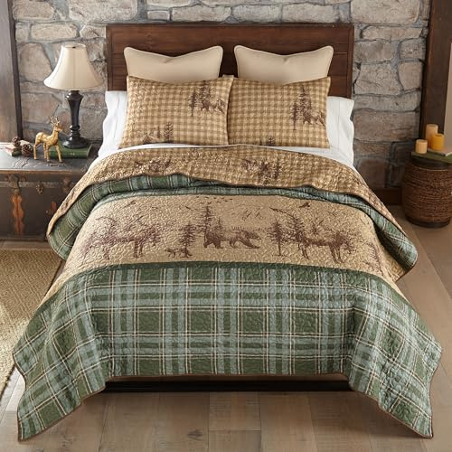 Donna Sharp Queen Bedding Set - 3 Piece - Spruce Trail Lodge Quilt Set with Queen Quilt and Two Standard Pillow Shams - Machine Washable