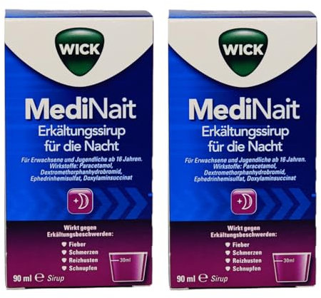 Wick MediNait Erkältungssirup für die Nacht I lindert Erkältungssymptome Gliederschmerzen Reizhusten - im Sparset mit Pharma Perle give-away (Wick MediNait 2x 90ml)