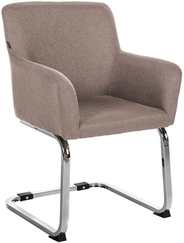 CLP Silla De Comedor Puka Tapizada En Polipiel o Tela I Silla Cantiléver con Reposabrazos, Respaldo & Base Cromada, Color:Gris Pardo, Material:Tela
