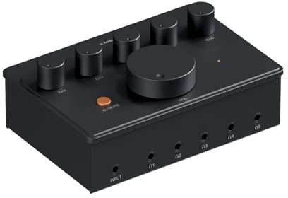 Fosi Audio PH05 Amplificador Divisor de Auriculares de 5 Canales, Mini Amplificador de Auriculares para Mezclador de Estudio de Música/Compartir Audio con IEM de Alta Impedancia de 16-300 Ohmios