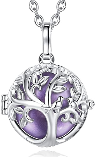 EUDORA Harmony Ball Collier Bola de Grossesse pour Femme Maman, Arbre de Vie Pendentif Bola Ange Carillon, Boule de Souhaits Cloche Musicale Bijoux Cadeau, 114,3 cm + 76,2 cm (violet)