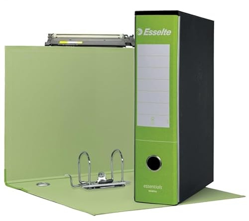 Esselte ESSENTIALS G75 Registratore con Custodia, con Meccanismo a Leva, in Formato Protocollo, 23x33cm, con Dorso da 8 cm, Verde Chiaro, 390775600
