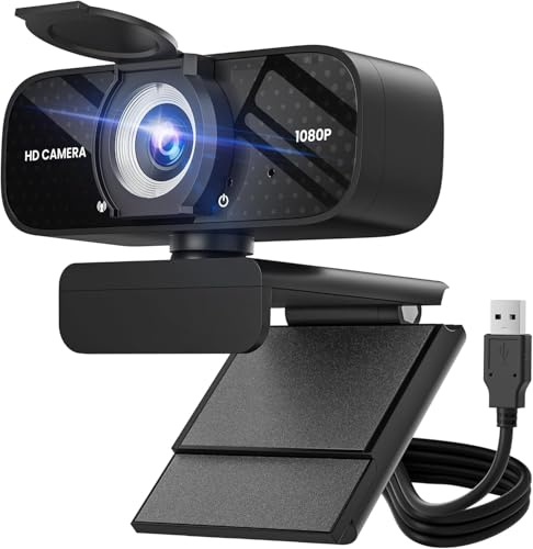 Catitru Full HD 1080P Webcam with Built-in Mic Wide Angle & Auto Focus Privacy Cover for PC/Laptop Plug & Play USB Camera Black