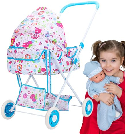Baby Doll barnvagn, dockvagn - Baby docktillbehör Högstol - Högstyrka Frame Nursery Toy barnvagn Realistisk låtsas spela för barndagens födelsedag påsk