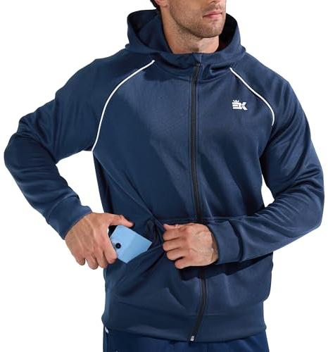 BROKIG Mens Gym Hoodies Running Sports Coat Casual Jackets | Zip Up Hooded Sweatshirt, Hidden Zip Pockets, Cuffed, Fitness, Jogging, Hiking, Tracksuit, Workout, Comfortable, Training