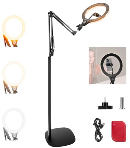 NEEWER ENTRY NIVÅ VERSION 10 tum 10 W ringlampa med 46 tum - 63 tums stativ, telefonhållare montering kompatibel med iPhone, Bi-färg LED selfie-belysning CRI85+ för TikTok videoinspelning streaming