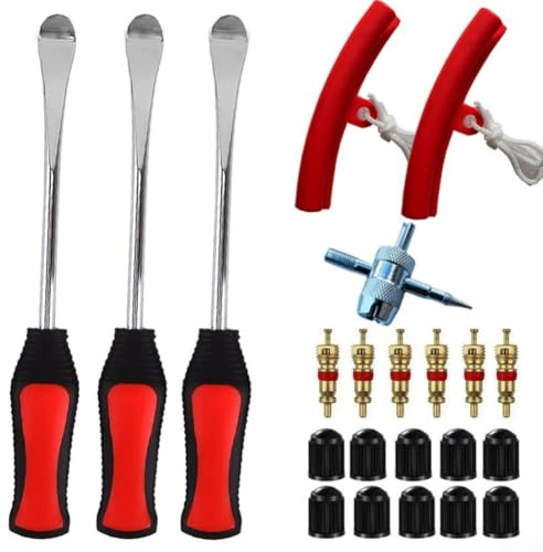 Jotekonoby Set di cucchiai per riparazione pneumatici moto, con piastra piatta e protezione per cerchioni, impugnatura ergonomica in gomma per cambio pneumatici risparmio di manodopera, compatibile