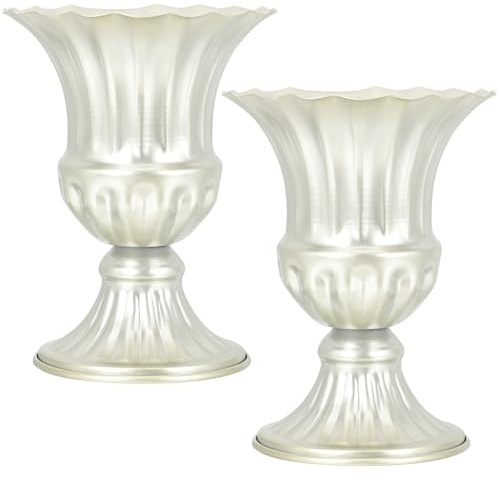 Homoyoyo 2 Jarrones Funerarios de Hierro Base Estable para Cementerio, Color Champán, Macetas Decorativas para Tumbas, Jardineras Resistentes para Flores Artificiales o Secas, Decoración