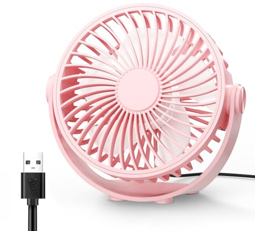 TriPole Desk Fan, Portable USB Fan Ultra Quiet, 3 Speed Powerful Table Fans with 360° Adjustable Head, Small Mini Fans for Office, Bedroom, Car, Kitchen, Outdoor (Pink)