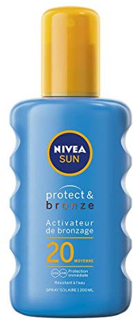 NIVEA SUN – Spray solare attivatore di abbronzatura Protect & Bronzo FPS 20 – Protezione e tintura abbronzante – Estratto naturale di Pro-Melanina – Formula leggera e non grassa – Pelle normale – 200