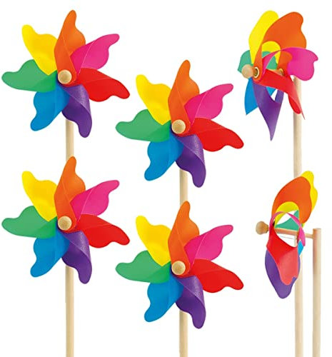 CIM Windspiel - Moulin 14 [6er Bundle] - Rainbow - Windrad: Ø14cm, Standhöhe: 32cm - attraktive Gartendeko