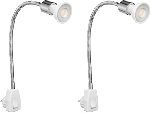 ledscom.de 2x sockellampa LESCH läslampa svanhals, strömbrytare, krom inkl. GU10 LED-reflektorlampa 5,558W 535lm 30° vit