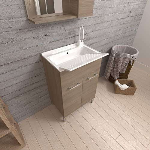Kiamami Valentina - Mobile lavatoio 50cm quercia naturale 2 ante con strofinatoio asportabile | Pratico