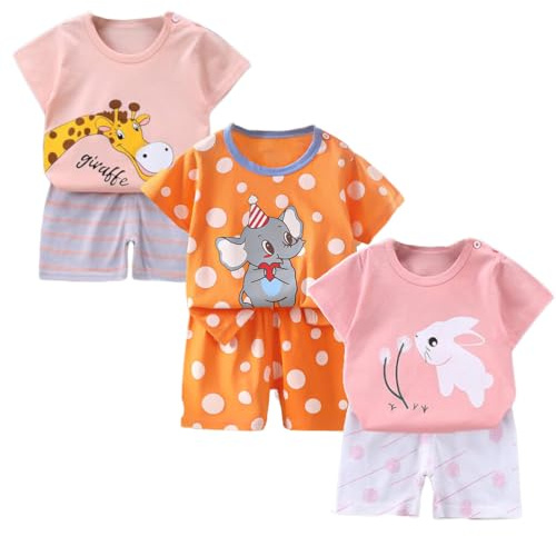 XM-Amigo 3 Conjuntos Niño Camiseta Manga Corta y Pantalones Cortos,3 m-7a | 6 Prendas, Camiseta y Short de Manga Corta, Tejido 100% Algodón, ideal para verano y capa base en primavera-otoño