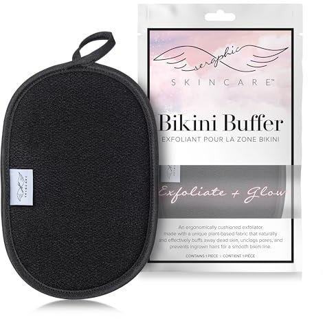 Seraphic Skincare Guante Esponja Exfoliante para la Línea del Bikini. Manopla Exfoliante Corporal de Viscosa 100% Vegana de Mujer. Tratamiento para Vellos Encarnados y Protuberancias. Esponja Natural