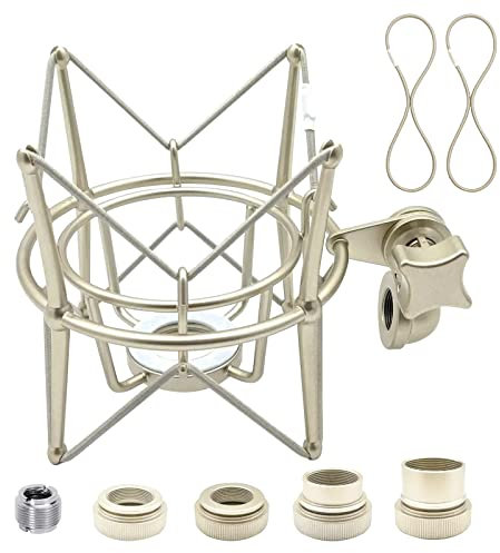 SUUNTOK AT2020 Shock Mount Universal Microphone Holder Spider Recording Mic Shockmount Stand Compatible with Many Condenser Mics Like Rode NT1-A NT2-A Procaster MXL 990 770 U87 (Champagne)