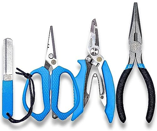 LMAB Angelwerkzeug Set, Angelzange, Sprengringzange, Angel Schere & Hakenschärfer, Angelzubehör Set zum Raubfischangeln & Ansitzangeln, Angel Zange Set