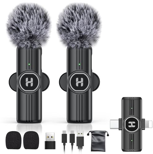 Wireless Lavalier Microphone for iPhone, Android & iPad, Mini Clip on Mic with AI Noise Cancellation, Plug & Play USB C & Lightning Lapel Microphones for Video Recording, TikTok, YouTube, Vlog