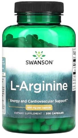 Swanson - L-Arginine 500mg | Nitric Oxide & Circulation Support | Amino Acid for Heart & Performance - 200 Capsules