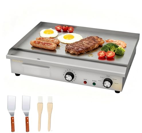 MOOTACO Commercial Electric Griddle,Countertop Flat Top Griddle with Timer,Stainless Steel Grill (54 x 30 cm)