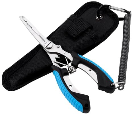 Pince Pêche, Pince Pêche Métal Pince Pêche Eau Salée Pince à Bec Effilé Retirer Hameçons Outil Multifonctionnel Pêche Accessoires Équipement Pêche et Cadeaux pour Hommes(Poignée Bleue)