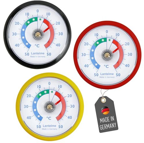 Lantelme 3 termometri autoadesivi per frigorifero, indicatore di temperatura + – 50 °C, colore nero, rosso, giallo, set di termometri bimetallici analogici, per congelatore, frigorifero, bancone del