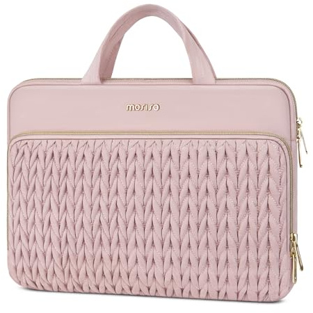 MOSISO Funda Portátil 13,3 Pulgadas, 13-13,3 Pulgadas Laptop Bolsa Compatible con MacBook Air 13 13,6 Pulgadas M4-M1/Pro 13/14, HP DELL ASUS, Acolchada Diseño Espigas Trigo con Asa Bolsillo,Rosa