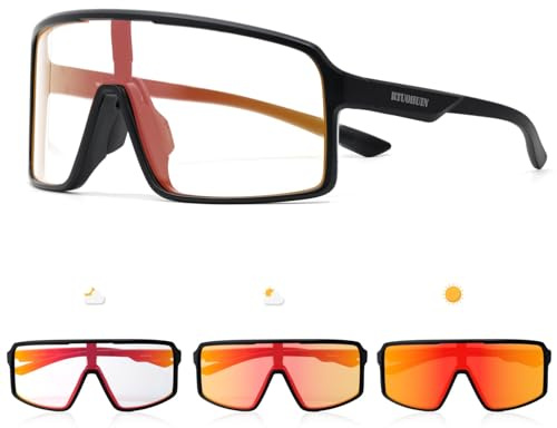 RTUOHUIN Occhiali da ciclismo fotocromatici per uomo e donna, occhiali da sole fotocromatici, protezione UV400, trasparenti, per bici da corsa, sport all'aria aperta TR90