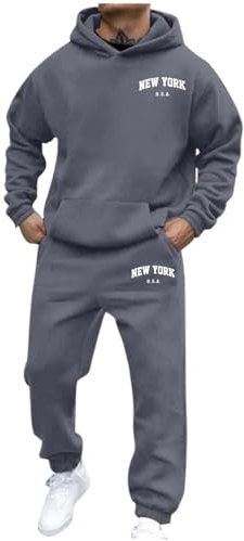 Generisch Jogginganzug Herren Set NEW YORK Logo Trainingsanzug Hoodie und Jogginghose Zweiteiler Y2K Langarm Sportanzug mit Taschen Bequem Jogger Set Bequem Baggy Fitnessanzug Druck Freizeitanzug