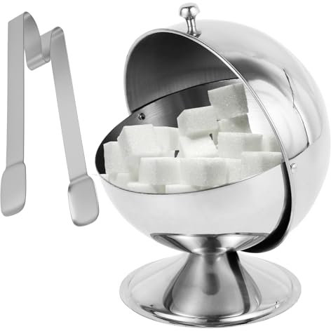 VAVPUP Sucrier en acier inoxydable avec couvercle à roulettes, réutilisable, en forme de boule, avec clip, pour la maison, la cuisine, le café, le bar (argenté)