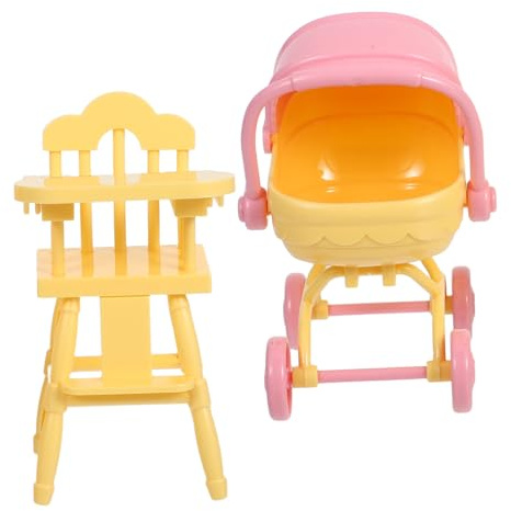 Toyvian Jeu de Poussette et Chaise Haute Miniature pour Maison de Poupée, 1 Ensemble, Jouet en ABS Réaliste, Facile à Nettoyer, Cadeau pour Garçon et Fille
