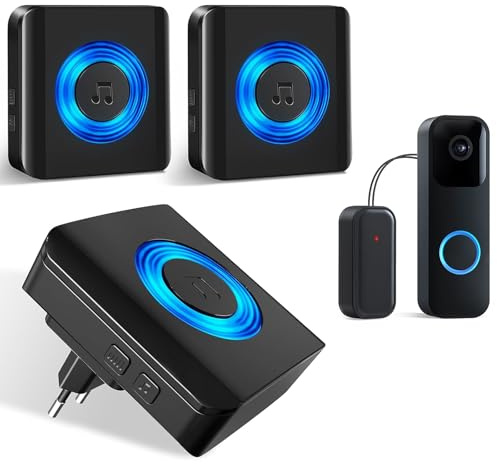 Satisure Türklingel Weiterleitung für Blink Videotürklingel, Funk Gong Erweiterung Set 58 Melodien & 5 Lautstärkestufen für Blink Video Doorbell, 3 Empfänger, Schwarz